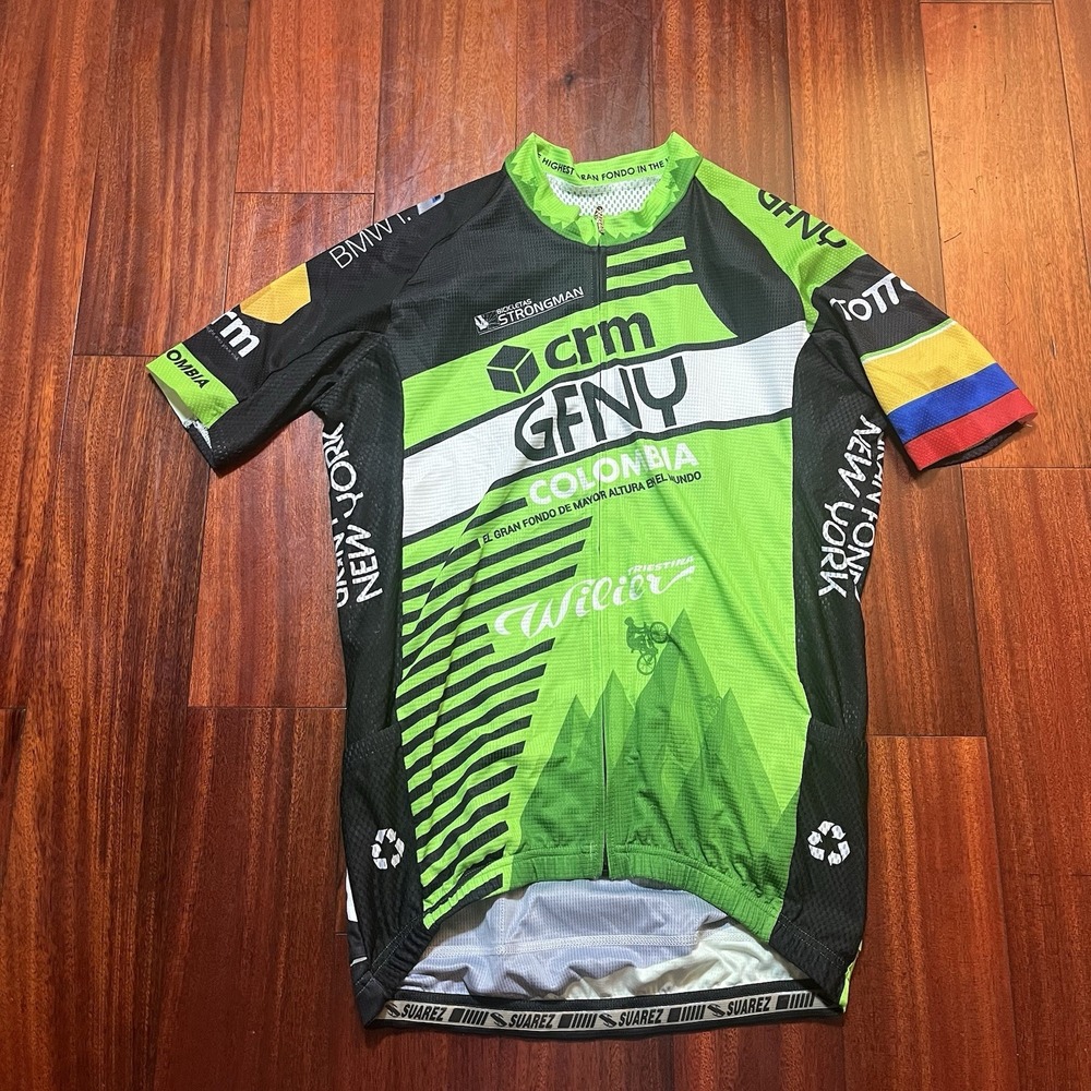 Suarez Cycling Jersey Adult 2XL Green BMW Race Fit Performance Short Sleeve EUC